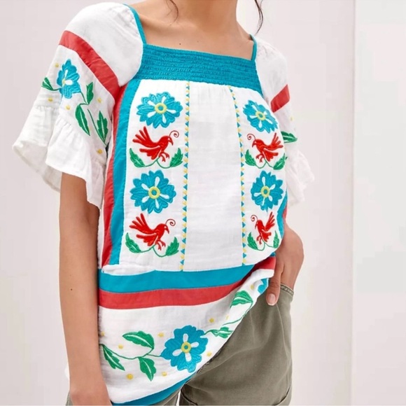 Anthropologie Tops - Anthropologie Seen Worn Kept Embroidered Peasant Top